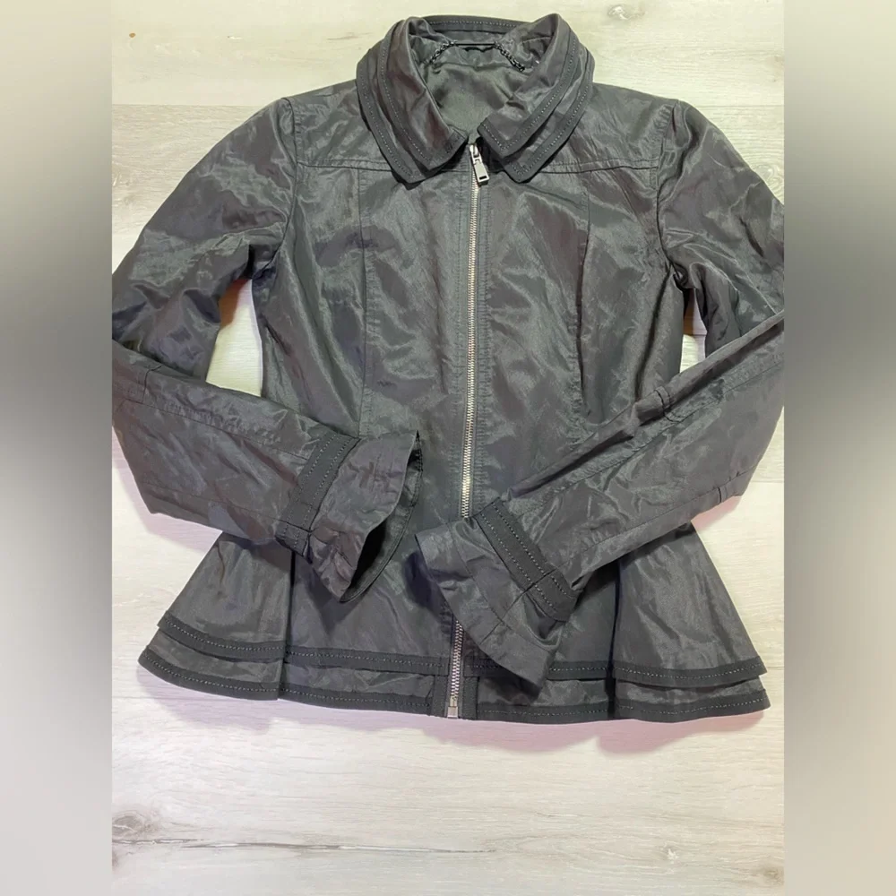 Elie Tahari Black Aliza Peplum Fitted Zip Front Jacket, Size XS